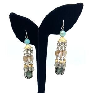 Mother of Pearl Beaded Chandelier Earrings - Statement Boho Coastal